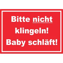 Bitte nicht klingeln Baby schläft Aufkleber mit Text rot-weiss A9 (37x52mm)