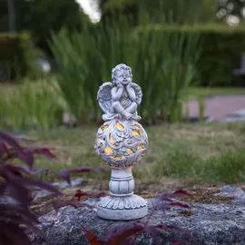 StarTrading LED Solar Gartenfigur Engel grau H: 27cm 6 Stunden Leuchtdauer