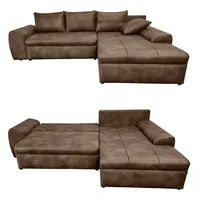 luma-home Ecksofa mit Schlaffunktion und Bettkasten 266/186/90 cm, Ottomane rechts, Mikrofaser Leder-Optik Braun / 18011