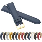 MARCHEL Glattleder 14 mm Blau LLB-130 Gold Lederarmband Echtleder Uhrenarmband Uhrband Rindsleder Feines Leder Uhr Band