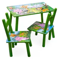 Hti-Living Kindertischgruppe Dschungel 1 Tisch 2 Stühle MDF grün