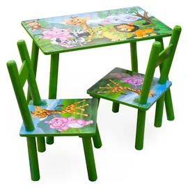 Hti-Living Kindertischgruppe Dschungel 1 Tisch 2 Stühle MDF grün