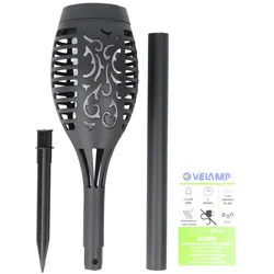 Velamp OLYMPIA, Solar-Gartenpfahl 51cm mit Flammen-Effekt, solarbetriebene LED-Leuchte
