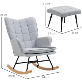 Homcom Schaukelstuhl mit Hocker Armlehnsessel, Stillsessel mit Leinenoptik, Schaukelsessel bis 130 kg Belastbarkeit für Schlafzimmer, Wohnzimmer, Sessel, Schaukelstühle