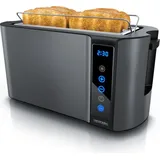 Arendo Langschlitz Toaster mit 2 Röstkammern und Brötchenaufsatz, Wärmeisoliertes Gehäuse, Display, Touch, Grau