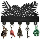 MAYJOYDIY Holz Schlüsselhalter für Wand Mit Tannenzapfen 30×18.9cm Rustikal Botanischer Schlüsselaufhänger Wandmontage Schlüssel Organizer mit 5 Metallhaken Für Geschenk Flur Küche Haustür
