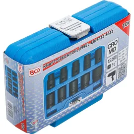 BGS Kraft-Steckschlüssel-Einsatz-Satz Sechskant Antrieb Innenvierkant 12,5 mm SW 10 - 24 mm 10-tlg.