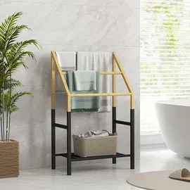 Homcom Handtuchhalter, Freistehend Handtuchständer mit Ablage, 3 Handtuchstangen,