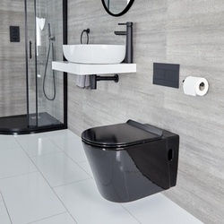 Wand WC Rund Glanz-Schwarz ohne Spülkasten, von Hudson Reed