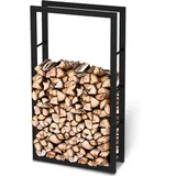 holz4home® Kaminholzregal aus Metall Schwarz inkl. Ofenhandschuh 80x25x150cm