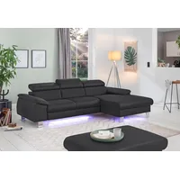 Ecksofa COTTA "Komaris L-Form" Sofas Gr. B/H/T: 244cm x 72cm x 166cm, Kunstleder SOFTLUX, Recamiere rechts, ohne Bettfunktion-ohne Bettkasten-mit RGB-LED-Beleuchtung, schwarz mit Kopfteilverstellung, wahlweise Bettfunktion,Stauraum & Beleuchtung