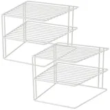 Wellgro Quantio WELLGRO 2er Set Schrankregal Weiß – 2-Etagiges Metalltellerregal für Schrank und Vorrat – Platzsparender Küchenorganizer, stapelbar, 25x25x20 cm