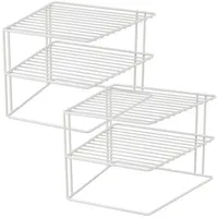 Wellgro Quantio WELLGRO 2er Set Schrankregal Weiß – 2-Etagiges Metalltellerregal für Schrank und Vorrat – Platzsparender Küchenorganizer, stapelbar, 25x25x20 cm