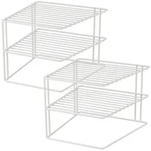 Wellgro Quantio WELLGRO 2er Set Schrankregal Weiß – 2-Etagiges Metalltellerregal für Schrank und Vorrat – Platzsparender Küchenorganizer, stapelbar, 25x25x20 cm