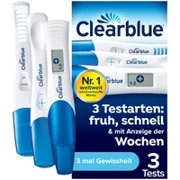 Clearblue Schwangerschaftstest 3 Testarten Kombipack - Ultra Früh (10m IU/ml), Schnell & mit Anzeige der Wochen, 3 Teststäbchen (1 digital, 2 visuell)
