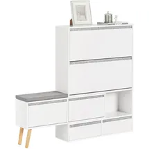 SoBuy FSR134-W Schuhkipper 124 x 115 x 24 cm mit Sitzbank und Schubladen / weiß