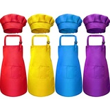 Pmkvgdy 8-Teiliges KinderschüRzen- und KochmüTzen-Set, Verstellbar, mit 2-KüChenschüRzenschüRze