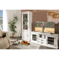 Landhausstil Vitrine Mexico Weiß Antik, Massivholz Pinie