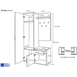 WFL GROUP Talia Garderobenschrank 100 x 35 x 180 cm Schwarz