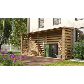 TIMBELA Brennholzregal Holz 112 x 458 x 199 cm 6,7 m3 Beige