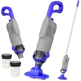 Kabelloser Poolsauger für Whirlpools & Aufstellpools | 60W Pool Bodensauger mit 5000mAh Akku, 68L/min Saugkraft | Leichter Poolreiniger mit 1,6m Abnehmbarer Stange & 2 Filter (Grau)
