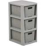 BranQ - Home essential Regal in Rattan Design, BPA-freie Kunststoff PP, Hellgrau, 29,5x24x48,7 cm, 3 Körben