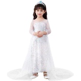 Lito Angels Eiskönigin Prinzessin Elsa Pailletten Weiß Kostüm Kleid mit Schleppe für Kleinkind Mädchen Verkleidung Langarm Größe 4-5 Jahre 110