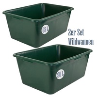 PETIGI 2er Set Wildwanne 65 L + 90 l Futterwanne Mörtelwanne Kunststoffwanne Wassertrog Wasserbehälter Grün Lebensmittelecht Multiwanne