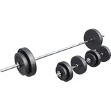 GORILLA SPORTS® Langhantel Set - 60kg, 100kg oder 130kg, Langhantelstange 170cm, 2 Kurzhanteln, Hantelscheiben aus Kunststoff, 30mm, mit Sternverschlüssen - Hantelset, Langhanteln, Gewichten, Fitness