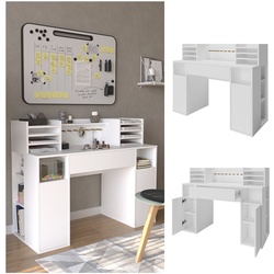 Vicco Schreibtisch Basteltisch XL 126,8 x 100 cm, Weiß mit Regale, Schubfach