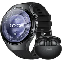 Huawei Watch 5 46 mm schwarzes Flourelastomerarmband  + FreeBuds