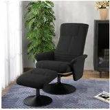 Homcom Relaxsessel mit Hocker, 360°drehbarer Fernsehsessel mit Liegefunktion Gepolstert Tv Sessel mit Mikrofaser-optik für Wohnzimmer, Schwarz