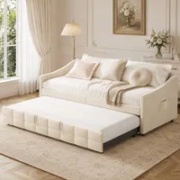 JiaOyu Multifunktionales Schlafsofa ausziehbar 90/180 x 200 cm, Ausziehbar 2-Sitzer-Sofa mit Schlaffunktion & Lattenrost, samtbezogen, ideal für Wohnzimmer und Gästezimmer, ohne Matratze(TypC+ Beige)