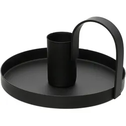 1 Kerzenhalter mit Henkel 10x6cm Metall Kerzenhalter für Stabkerzen und Spitzkerzen Stabkerzenhalter Stabkerzenständer Kerzenleuchter Schwarz