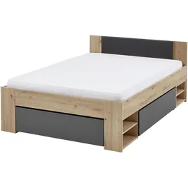 RELITA Stauraumbett Stefan inkl. RR 140x200cm inkl. Rolllattenrost, 3 Schubladen, 2 Nako auf Rollen, Kopfteil m. Kunstleder schwarz, Ausf. Dekor Artisan-Grpahit