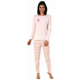 normann-wäschefabrik Eleganter Damen Schlafanzug lang mit Flamingo als Motiv, Pyjamahose Allover Bedruckt, Farbe:rosa, Größe:48-50 - 48-50