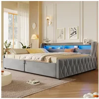 STILVORA Schlafsofa Polsterbett 140×200 mit Matratze und Stauraum Tagesbett mit LED, Samt grau