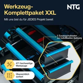 ntg nutzfahrzeug technik gmbh (32457 porta westfalica) Werkzeugwagen XXL inkl. 471 tlg. Werkzeug, 12 Schubladen mit Holzplatte – Schwarz/Blau