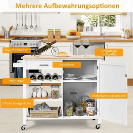 Costway Küchenwagen auf Rollen, mit Schublade, Weinregal, offene Regale - Weiß