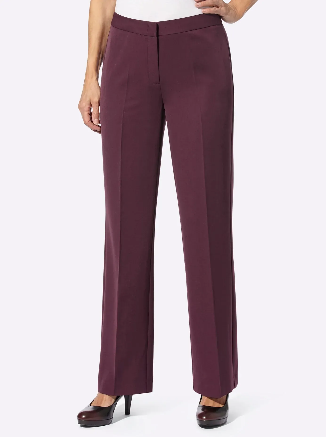 Bügelfaltenhose LADY, Damen, Gr. 24, Kurzgrößen, rot (burgund), 64% Polyester, 34% Viskose, 2% Elasthan, unifarben, lang, Hosen