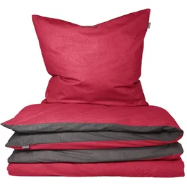 SCHIESSER Doubleface Feinbiber rot/anthrazit 135 x 200 cm + 80 x 80 cm