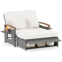COSTWAY Loungebett, outdoor, Rattan, 2-Personen, Gartenliege mit verstellbarer Rückenlehne weiß