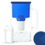 Wessper Wasserfilterkanne Aus Glas 2.5 L Kompatibel Mit Brita Classic-wasserfilterkartuschen | Inklusive 1 Wasserfilter-kartusche, Reduziert Kalk Und Chlor, Marineblau