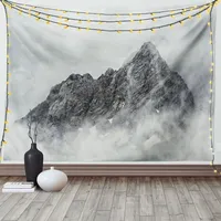 ABAKUHAUS Berge Wandteppich, Foggy Berggipfel aus Weiches Mikrofaser Stoff Waschbar ohne Verblassen Digitaldruck, 150 x 110 cm, Weiß Grau