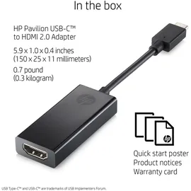 HP USB-C zu HDMI 2.0 Adapter 11,10 cm Schwarz