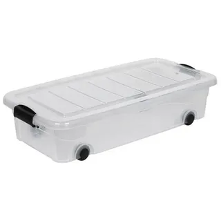 Kreher Aufbewahrungsboxen mit Deckel und Rollen. In Transparenter Ausführung aus robustem Kunststoff. In verschiedenen Größen (wählbar). (30 Liter Unterbettbox)