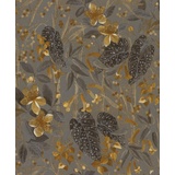 Rasch Textil Rasch Tapete 538229 - Blumige Vliestapete mit Blättern und Pflanzen in Grau, Braun und Gold aus der Kollektion Curiosity - 10,05m x 0,53 m)