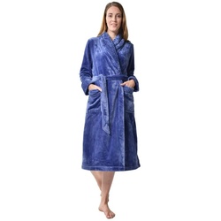 RAIKOU Bademantel Homewear / Morgenmantel /Saunamantel / Hausmantel für Damen, Polyester, Gütel, aus luxuriösem Flausch Coral Fleece blau 40/42