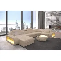 Sofa Dreams Wohnlandschaft Ledercouch Sofa Leder Berlin U Form Ledersofa, Couch, mit LED, wahlweise mit Bettfunktion als Schlafsofa, Designersofa beige|gelb