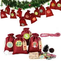 Miuezuth Adventskalender Kette zum Befüllen und Aufhängen, 2024 Weihnachten Geschenksäckchen Deko Jute-säckchen zum Selberfüllen, jutebeutel, Stoffbeutel, 24 Zahlen Buttons von DIY (Rot)